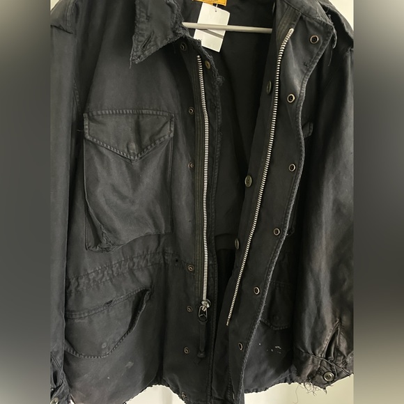 LARGE UNISEX custom Distressed WHAT GOES AROUND COMES AROUND Black M-65 Jacket - Picture 5 of 8